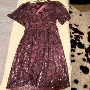 Purple sequin, Betsy Johnson Evening Collection dress with satin belt. Size 4